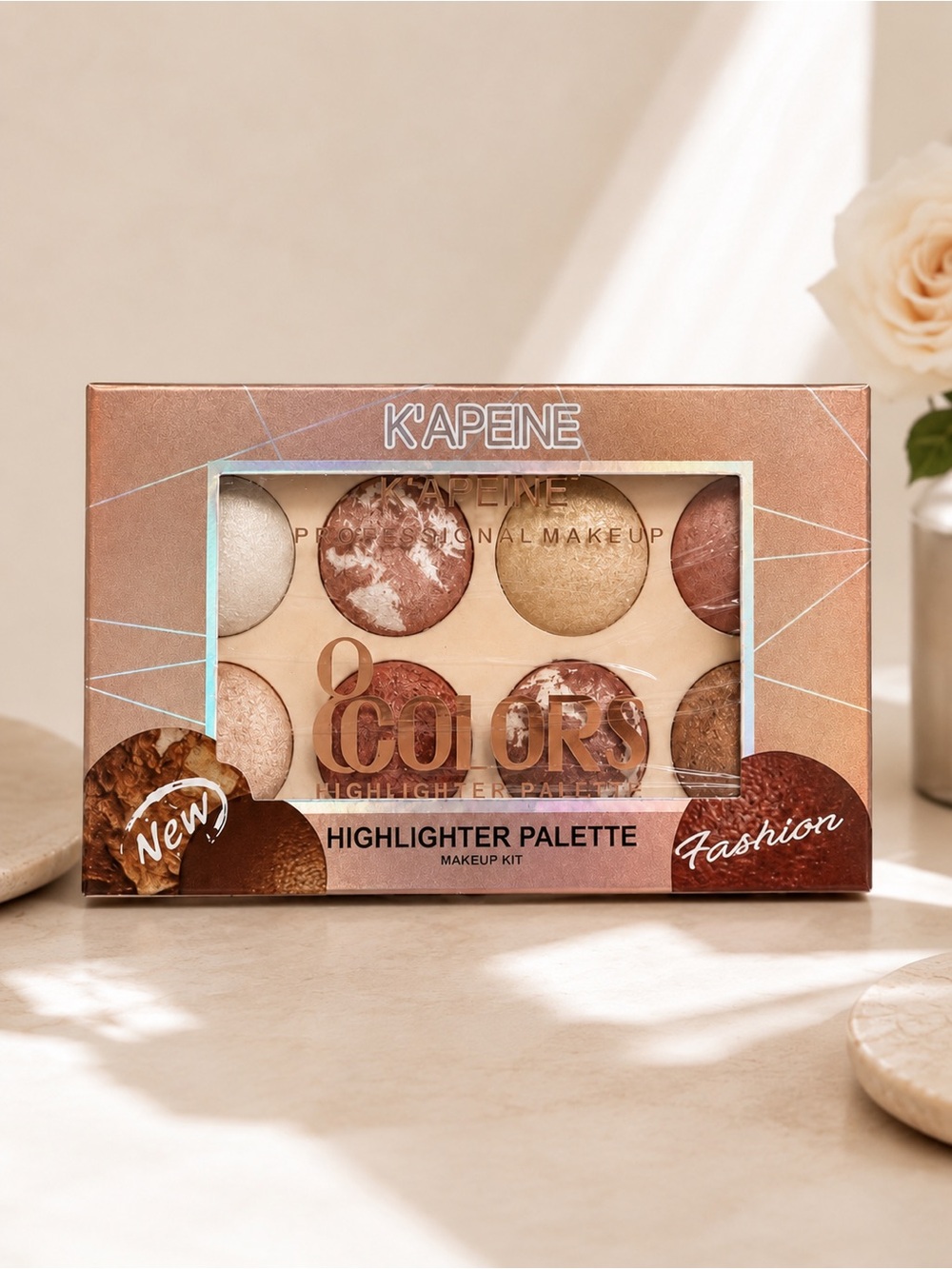 K’APEINE 8-Color Baked Highlighter Palette Blush Bronzer Eyeshadow Shimmer